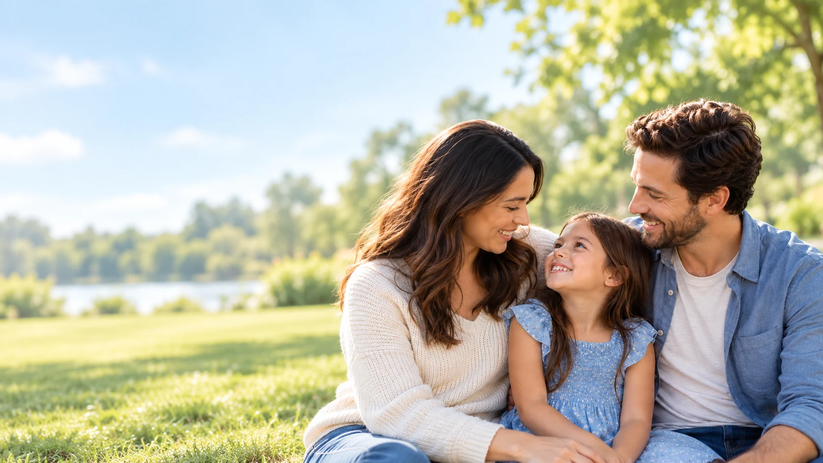 Parents enjoying an afternoon in the park with their young child