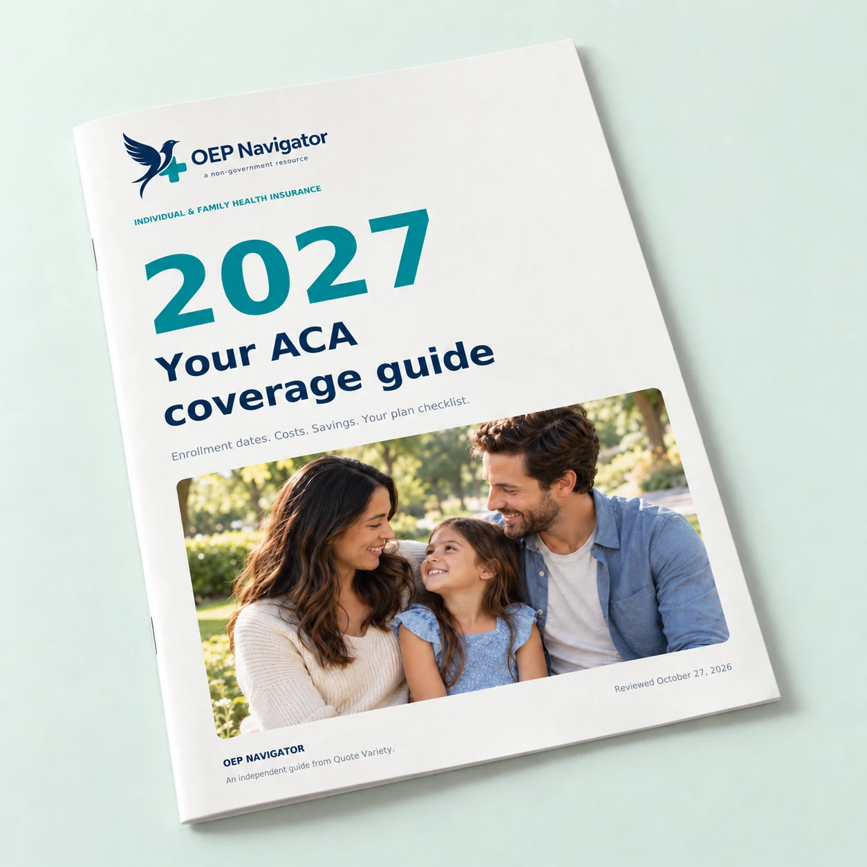 OEP Navigator’s 2027 ACA coverage guide, shown as a printed booklet